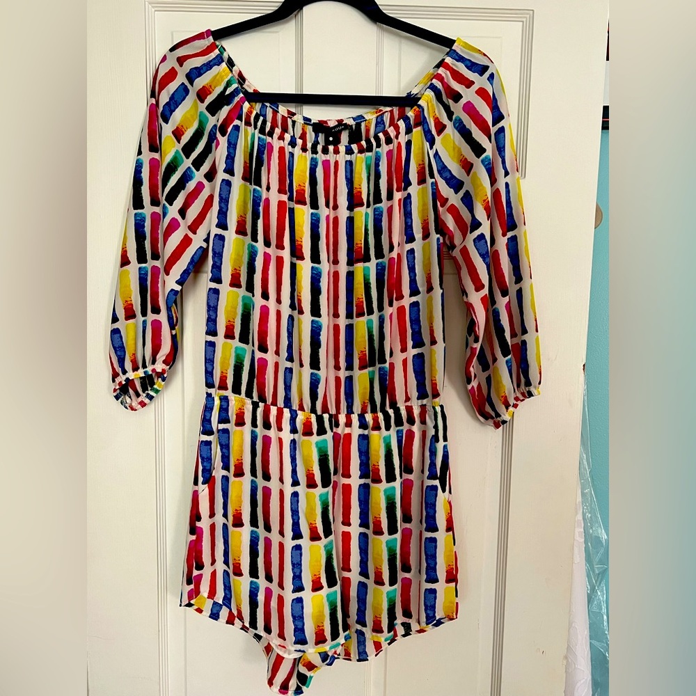 Bloomingdale’s Aqua Romper, Multicolored, Size Small.